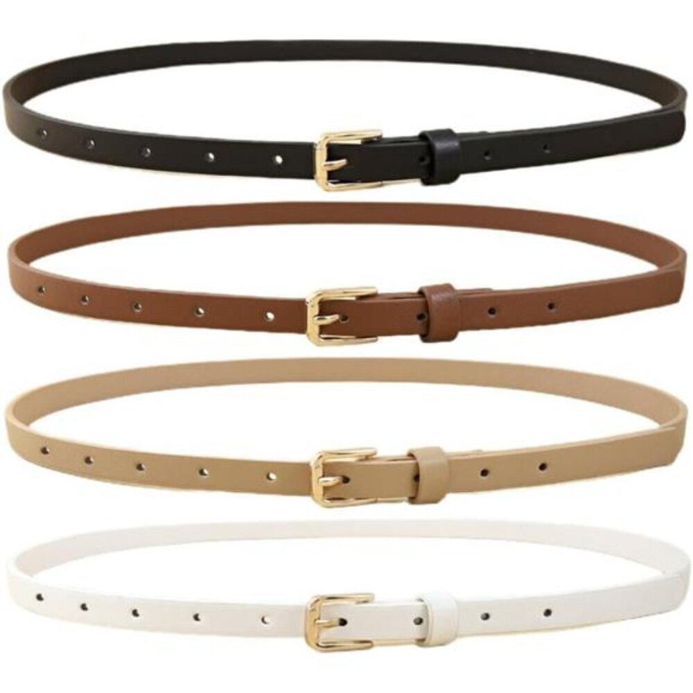 HOTWILL 4 Pack Women Skinny Belts for Jeans Dress Thin Waist Belt for Ladies